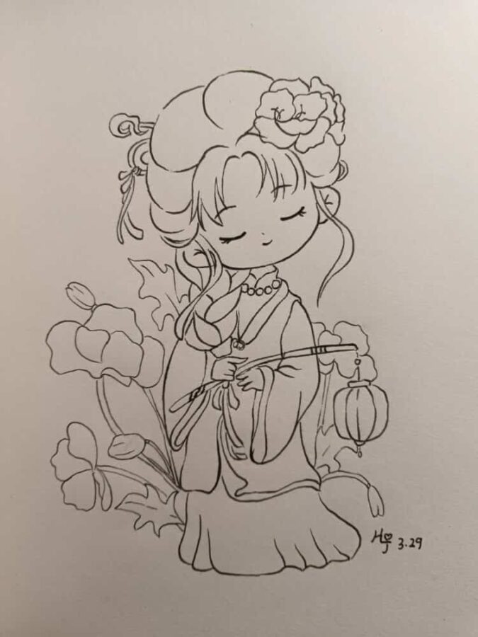 Q版古风小女孩简笔画画法及步骤 古装女孩简笔画_6