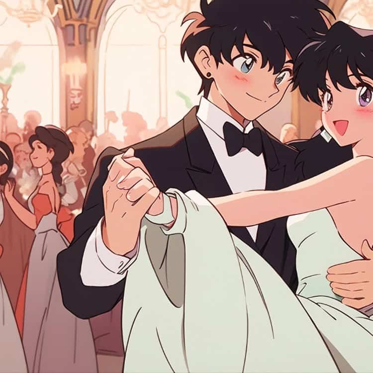 超甜动漫公主王子情侣头像 AI作品爱的华尔兹男女跳舞情头_14