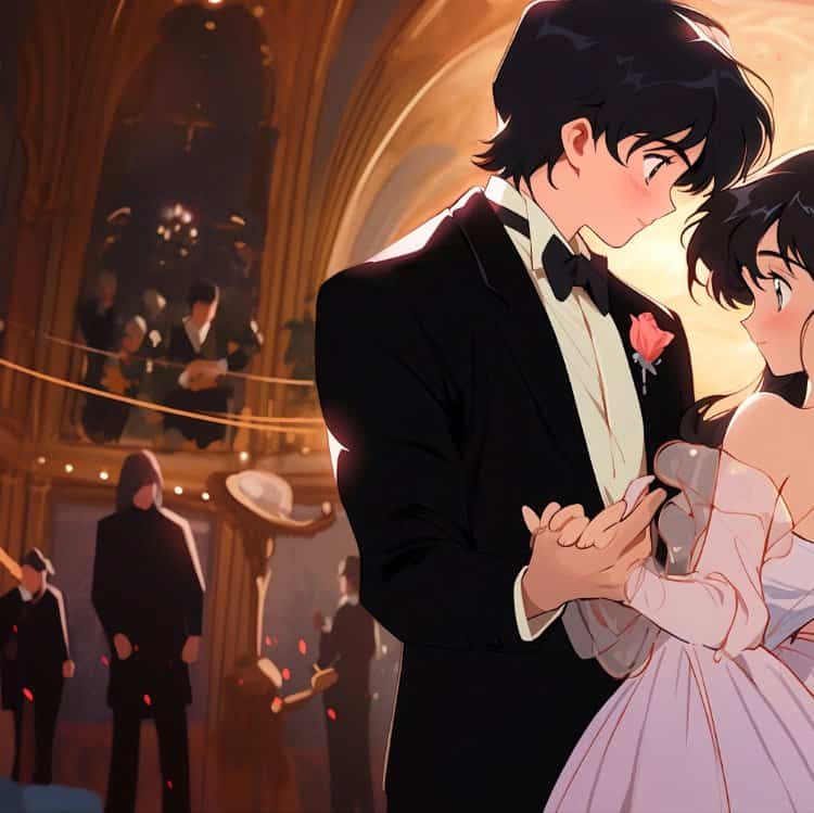 超甜动漫公主王子情侣头像 AI作品爱的华尔兹男女跳舞情头_2