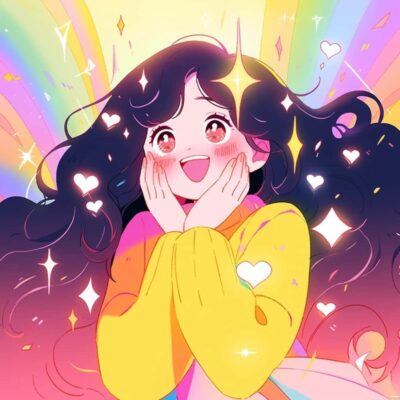 少女提高能量的神奇卡通女生头像 ​​，充满阳光正能量的女生头像