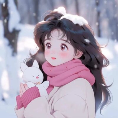 下雪天女生站在雪地里的唯美微信头像 AI雪景氛围感浪漫女头