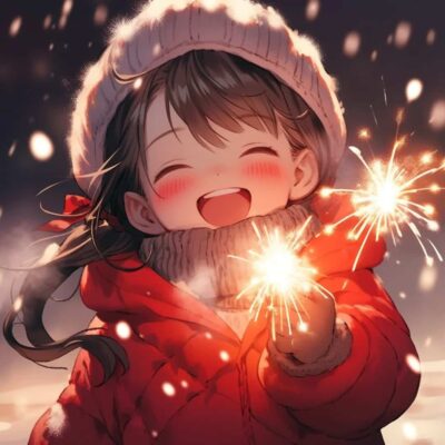 适合过年用的微信情侣头像 AI卡通红色系放烟花新年情侣专用头像