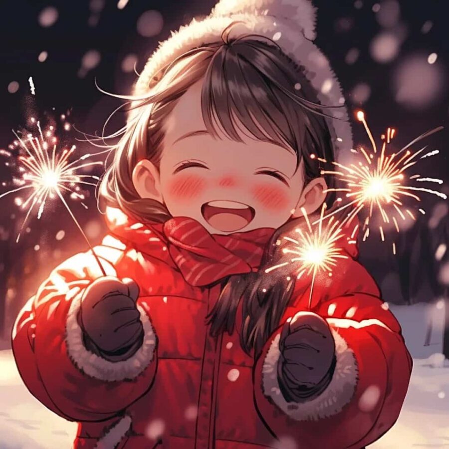 适合过年用的微信情侣头像 AI卡通红色系放烟花新年情侣专用头像_6