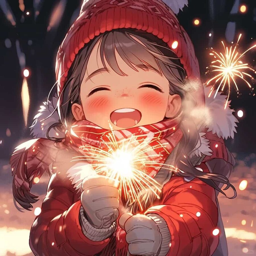 适合过年用的微信情侣头像 AI卡通红色系放烟花新年情侣专用头像_17