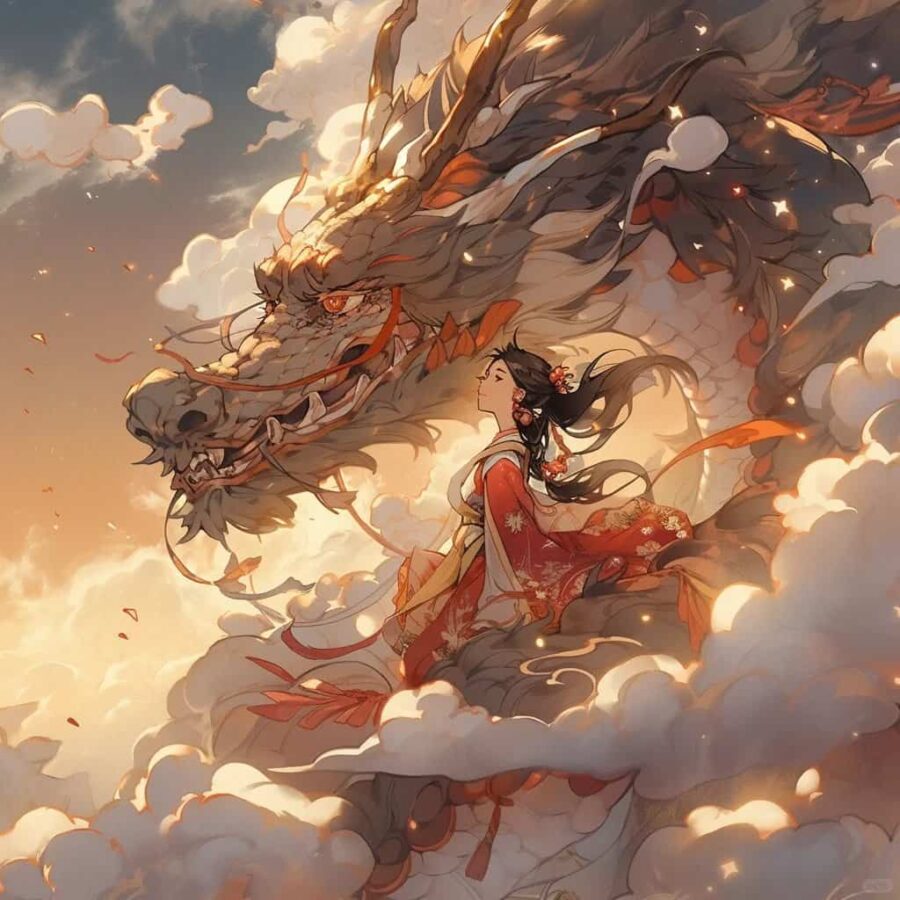 男孩女孩和龙在一起的AI国风动漫龙年微信头像 能量很强的头像_2