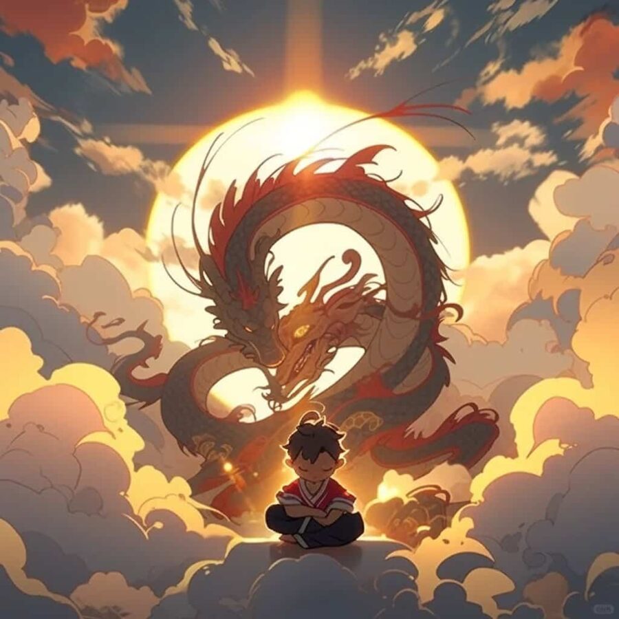 男孩女孩和龙在一起的AI国风动漫龙年微信头像 能量很强的头像_11