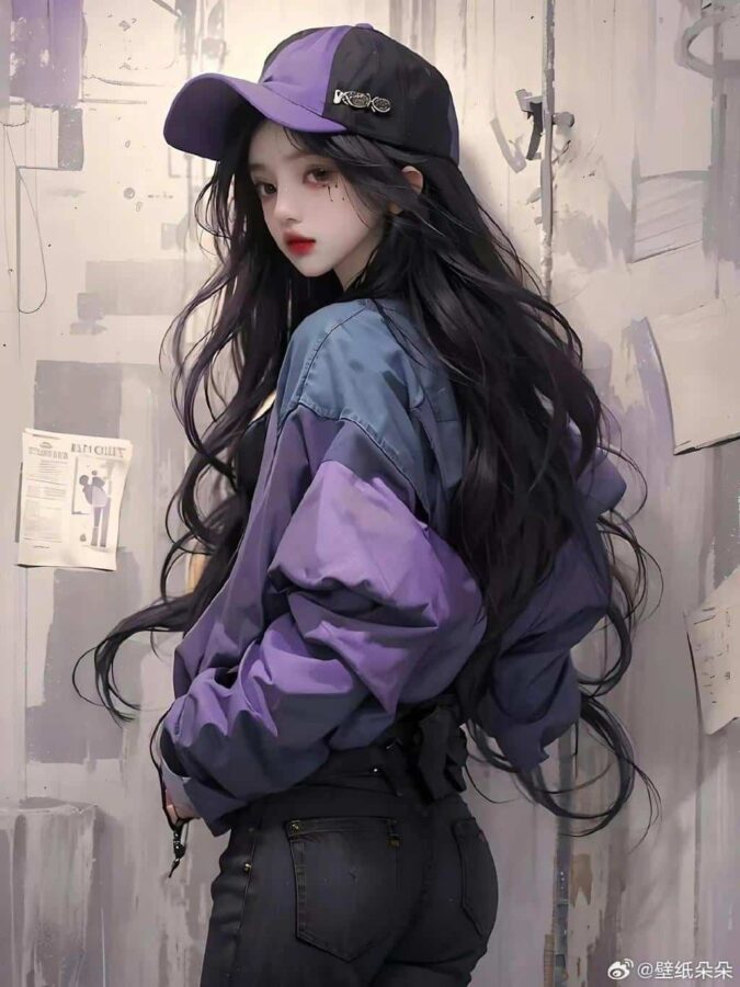 旧漫复古港风紫色系女生头像 长发美女海报风AI帅气酷拽女头_5