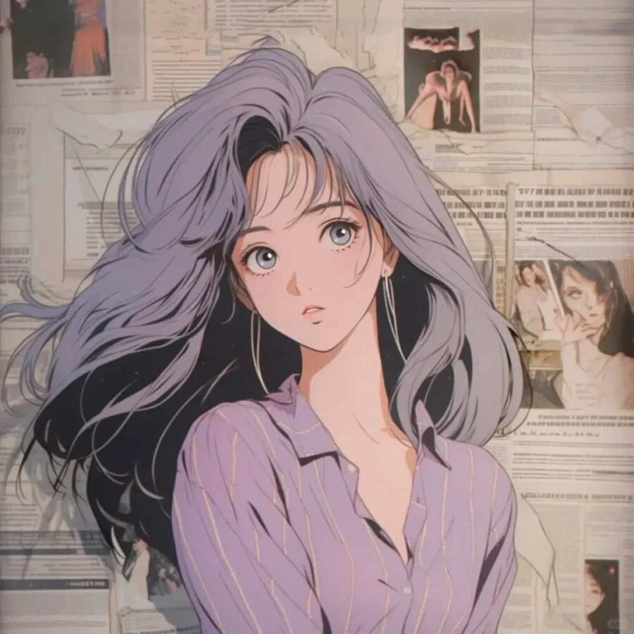 旧漫复古港风紫色系女生头像 长发美女海报风AI帅气酷拽女头_13