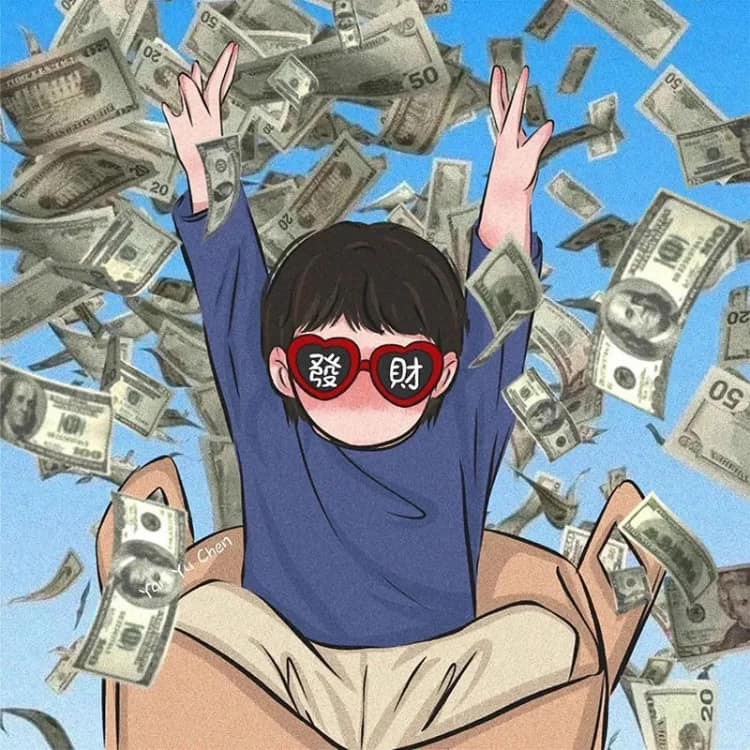 新年红色系发财暴富情侣头像 插画版卡通好运情头_10