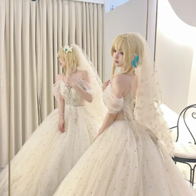 原神cosplay二次元婚纱照写真图片