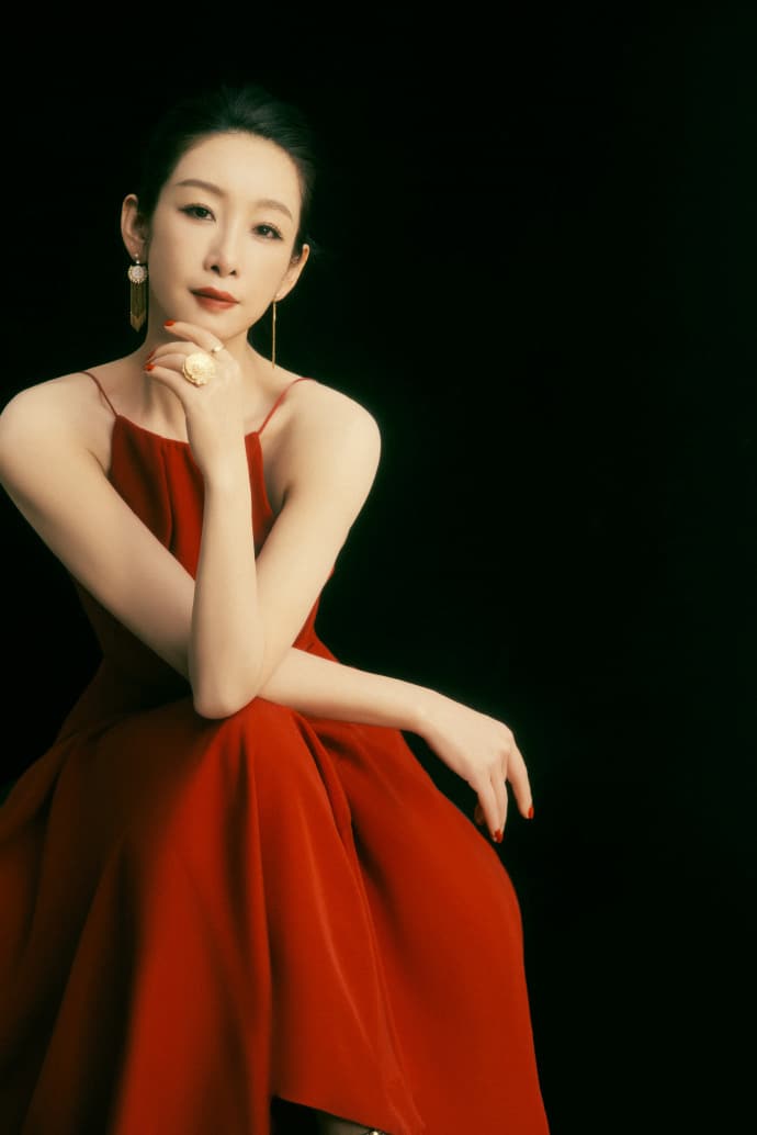 秦海璐穿了吊带红裙优雅写真图片_6