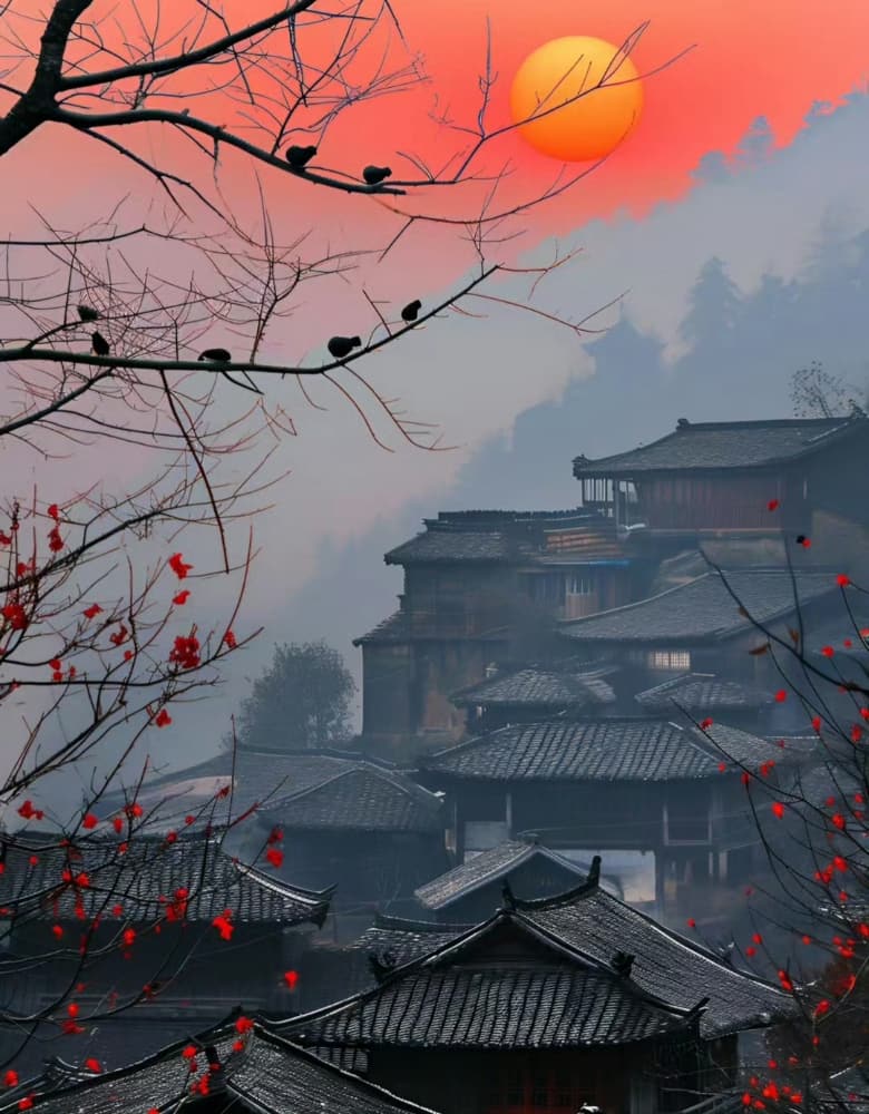 移舟泊烟渚,日暮客愁新 落日夕阳唯美图_2