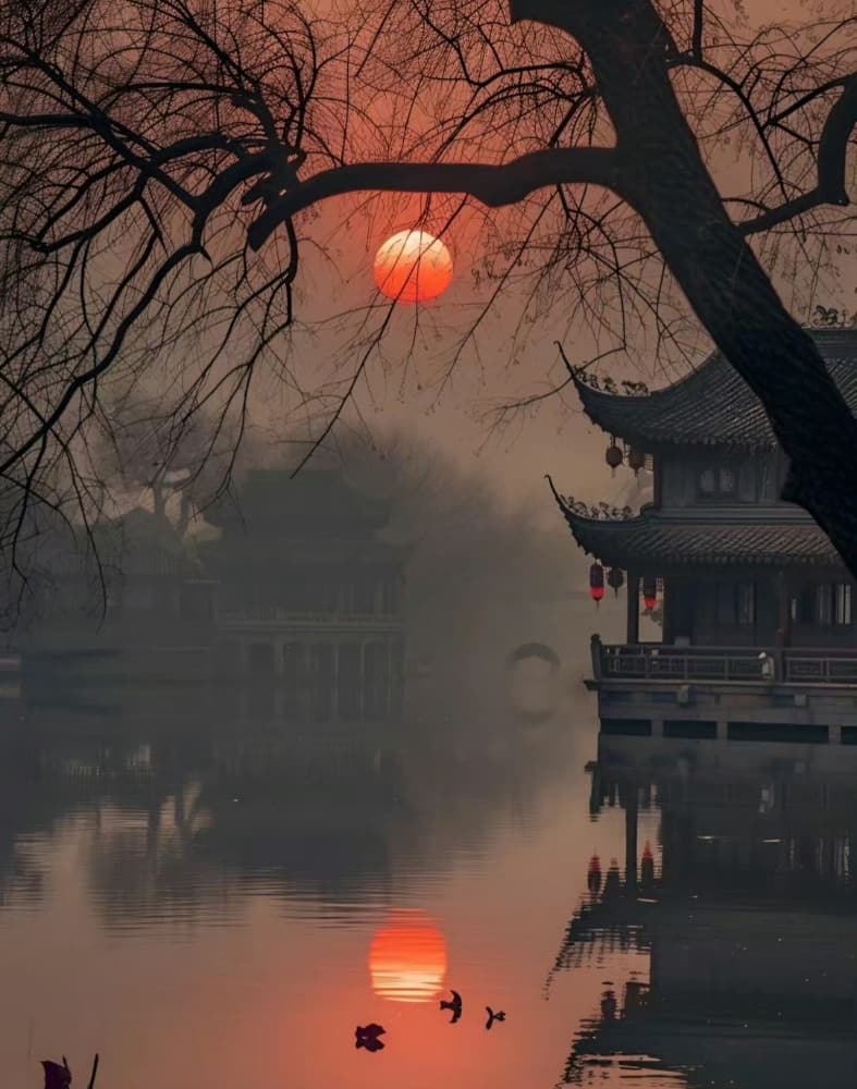 移舟泊烟渚,日暮客愁新 落日夕阳唯美图_4