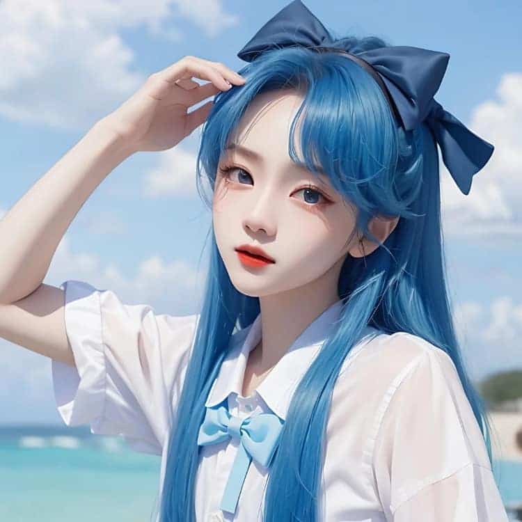 独特蓝色系甜美夏日AI情侣头像 蓝色天空背景情头_4