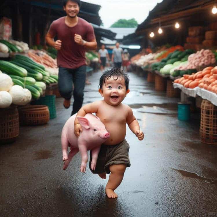 男孩小胖子抱猪跑AI动漫微信头像_7