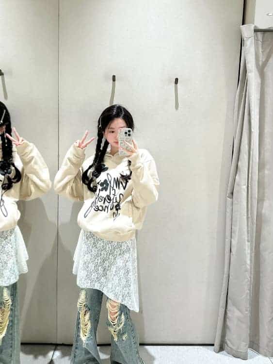 女生牛仔裤蕾丝屁帘遮臀部穿搭真人效果图_5