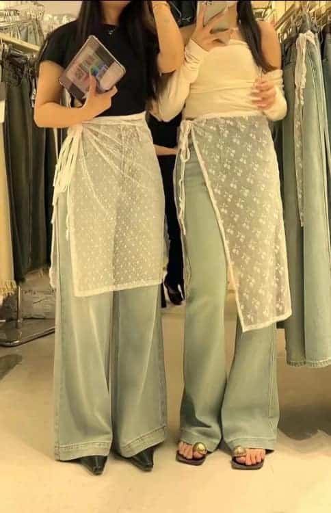 女生牛仔裤蕾丝屁帘遮臀部穿搭真人效果图_7