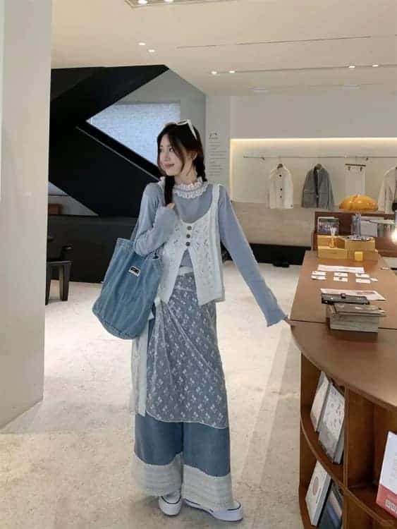 女生牛仔裤蕾丝屁帘遮臀部穿搭真人效果图_9