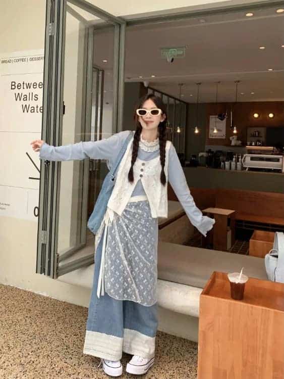 女生牛仔裤蕾丝屁帘遮臀部穿搭真人效果图_10