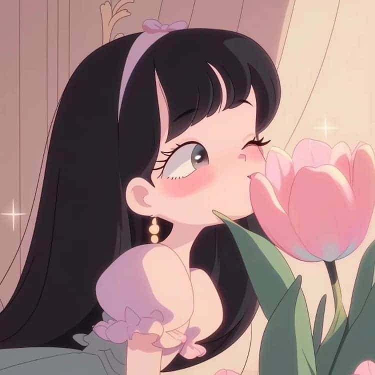 甜美元气少女手拿粉色郁金花AI卡通微信头像_3