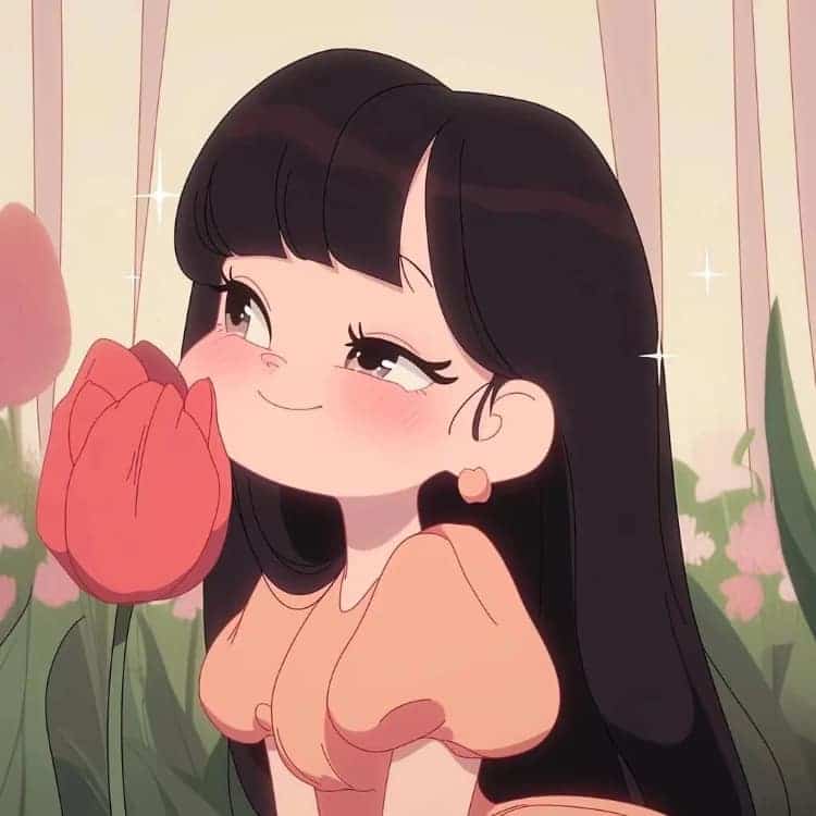甜美元气少女手拿粉色郁金花AI卡通微信头像_9