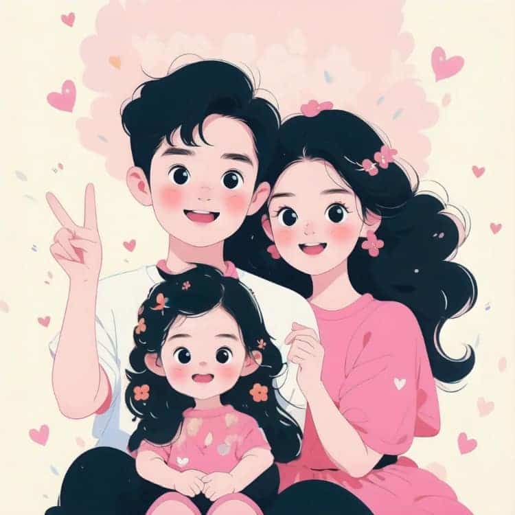 一家三口唯美温馨旧漫风AI亲子微信头像_7