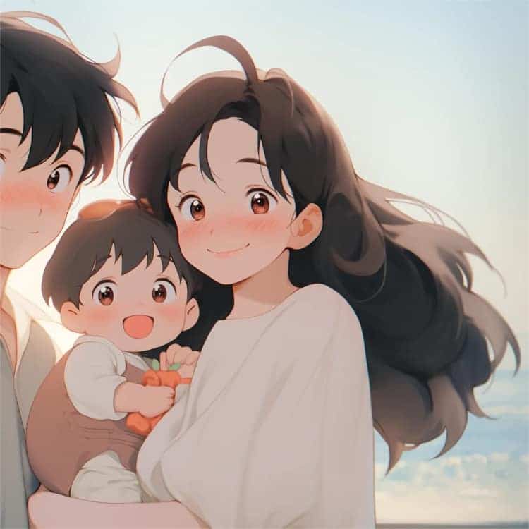 一家三口唯美温馨旧漫风AI亲子微信头像_9