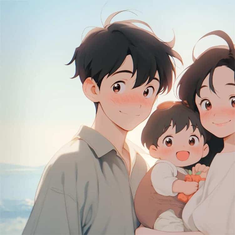 一家三口唯美温馨旧漫风AI亲子微信头像_11