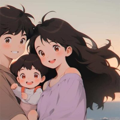 一家三口唯美温馨旧漫风AI亲子微信头像