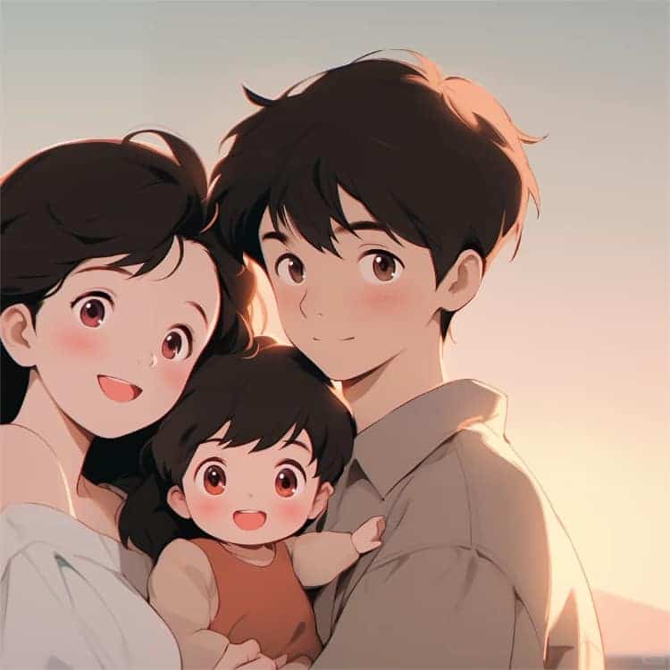 一家三口唯美温馨旧漫风AI亲子微信头像_13