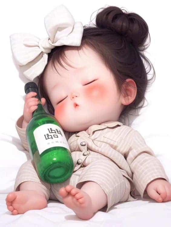 蝴蝶结小女孩抱着酒瓶微醺AI可爱卡通头像_8