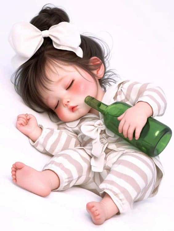 蝴蝶结小女孩抱着酒瓶微醺AI可爱卡通头像_9
