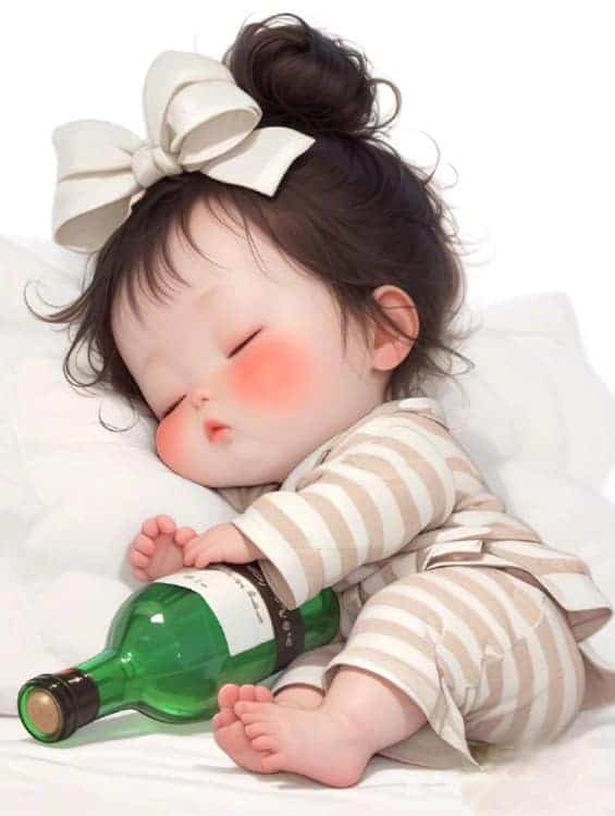 蝴蝶结小女孩抱着酒瓶微醺AI可爱卡通头像_10