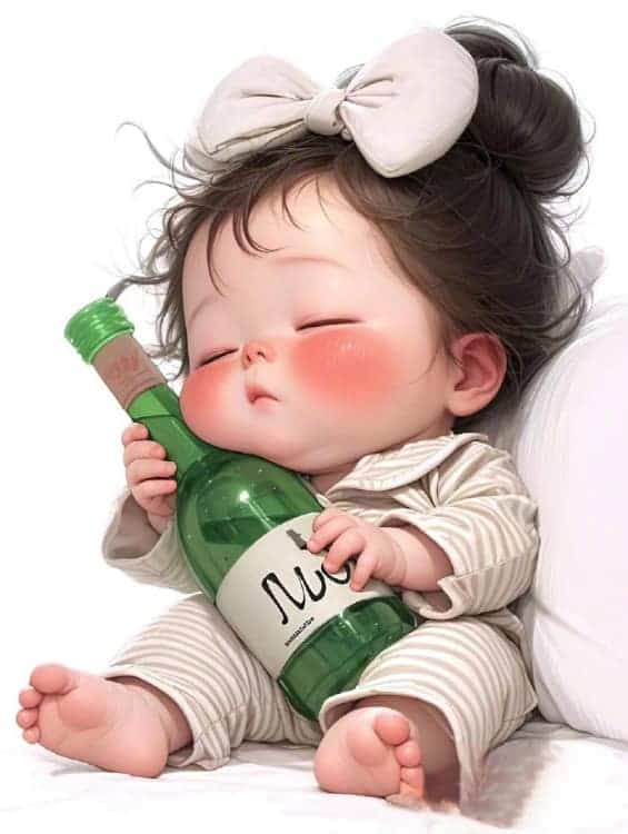 蝴蝶结小女孩抱着酒瓶微醺AI可爱卡通头像_11