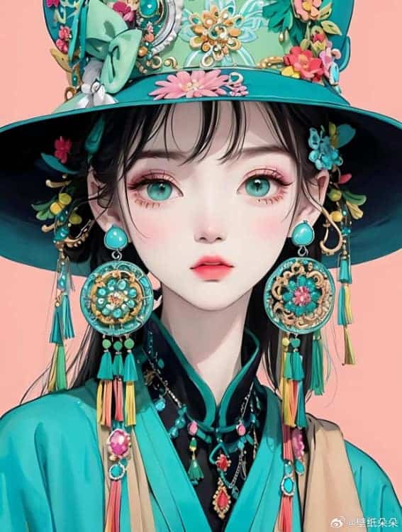 AI动漫国潮民俗风女生微信头像_8
