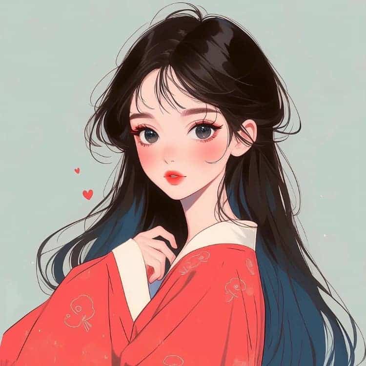 简单干净气质纯色背景清新手绘女生头像_3