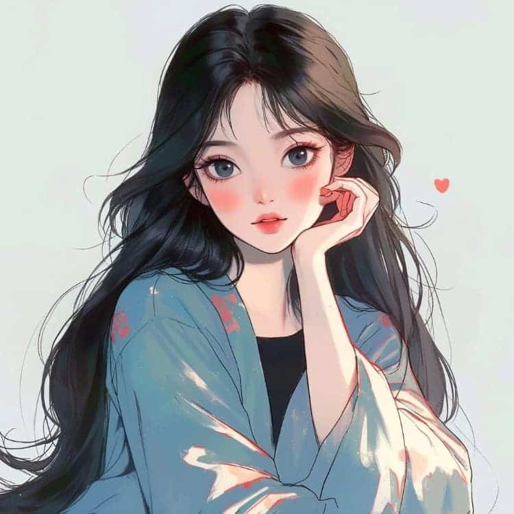 简单干净气质纯色背景清新手绘女生头像_5