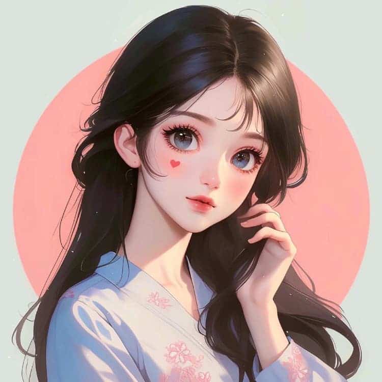 简单干净气质纯色背景清新手绘女生头像_6