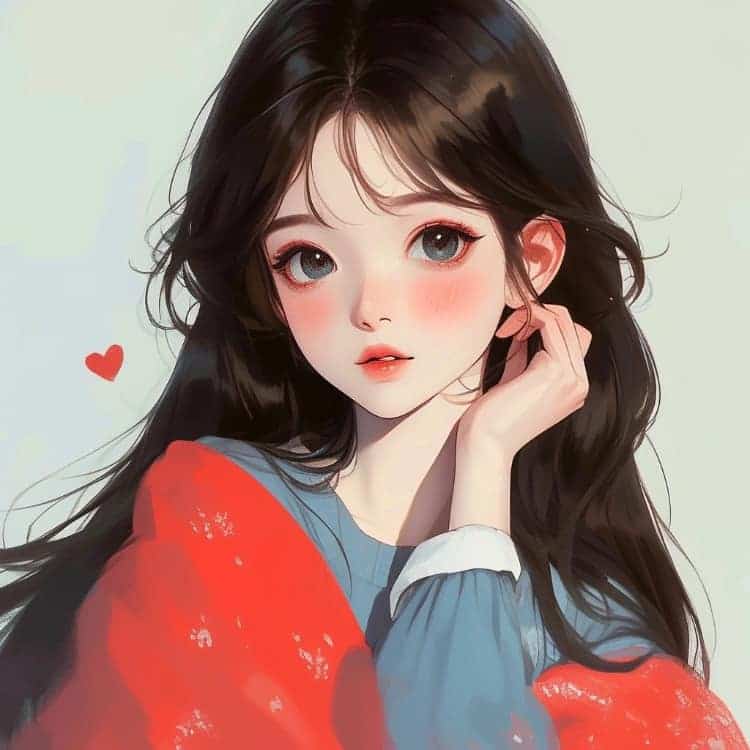 简单干净气质纯色背景清新手绘女生头像_7