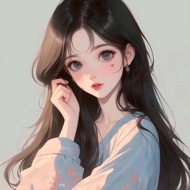 简单干净气质纯色背景清新手绘女生头像_8