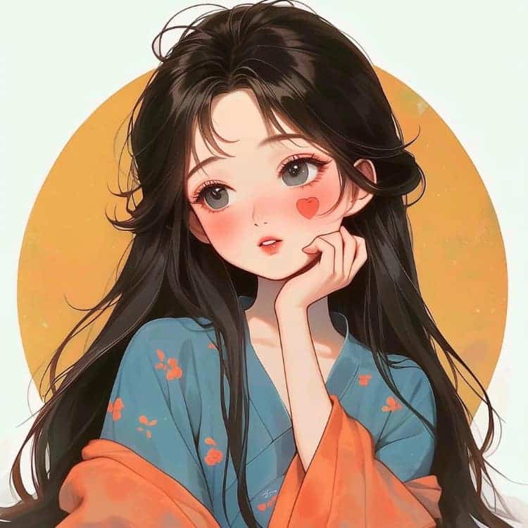 简单干净气质纯色背景清新手绘女生头像_9