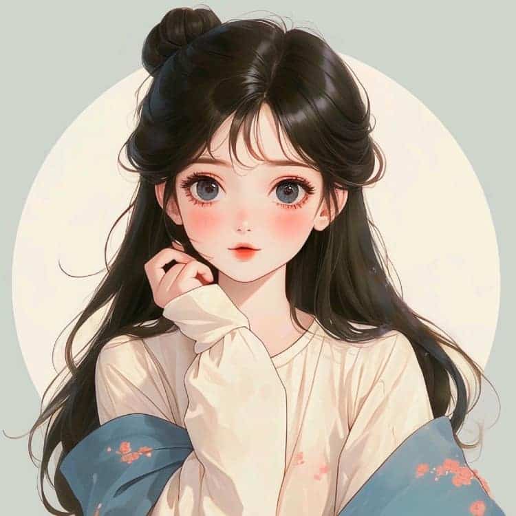 简单干净气质纯色背景清新手绘女生头像_12