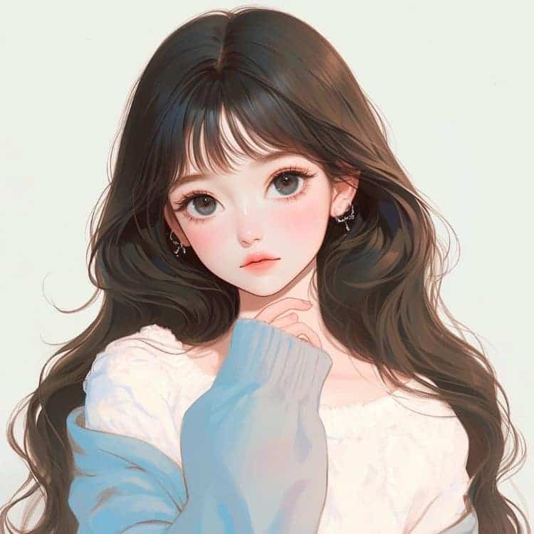 简单干净气质纯色背景清新手绘女生头像_13