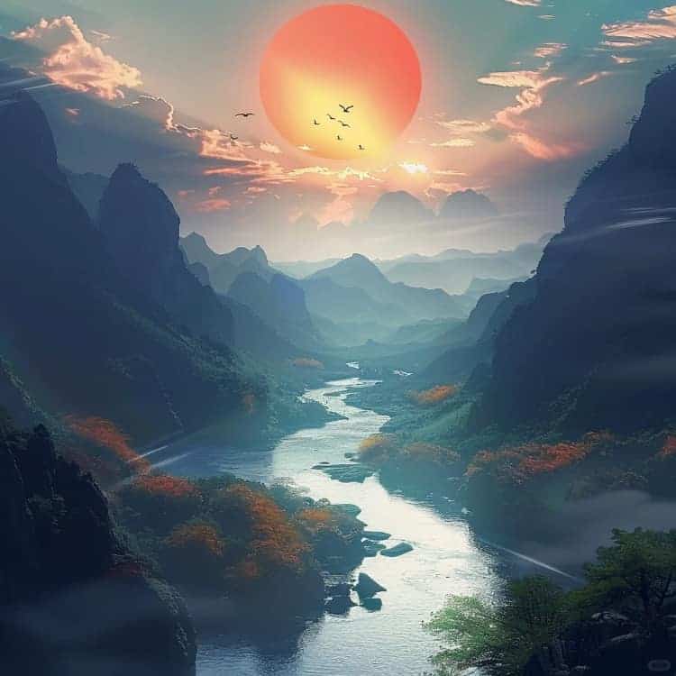 招财好运山水瀑布风景图微信头像_9