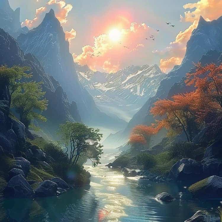 招财好运山水瀑布风景图微信头像_10