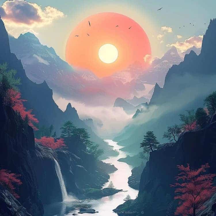 招财好运山水瀑布风景图微信头像_14