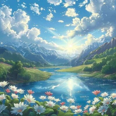 招财好运山水瀑布风景图微信头像
