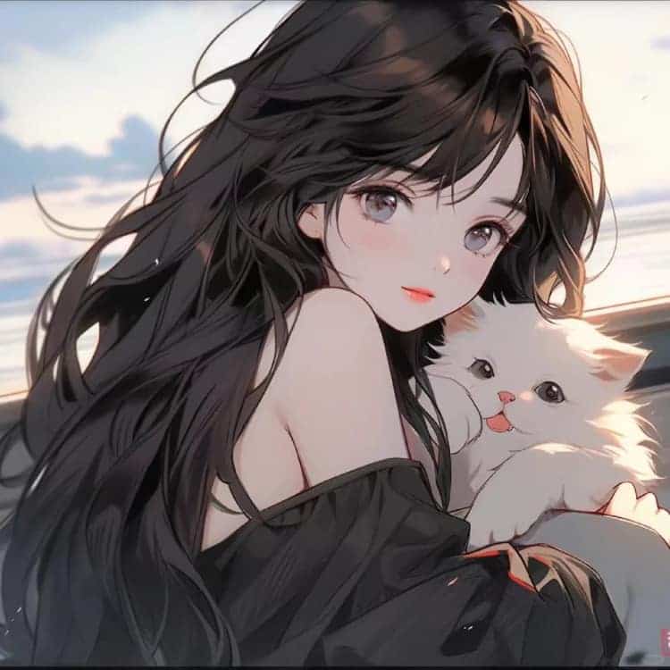 AI二次元温柔又惊艳的女生抱猫动漫头像_1