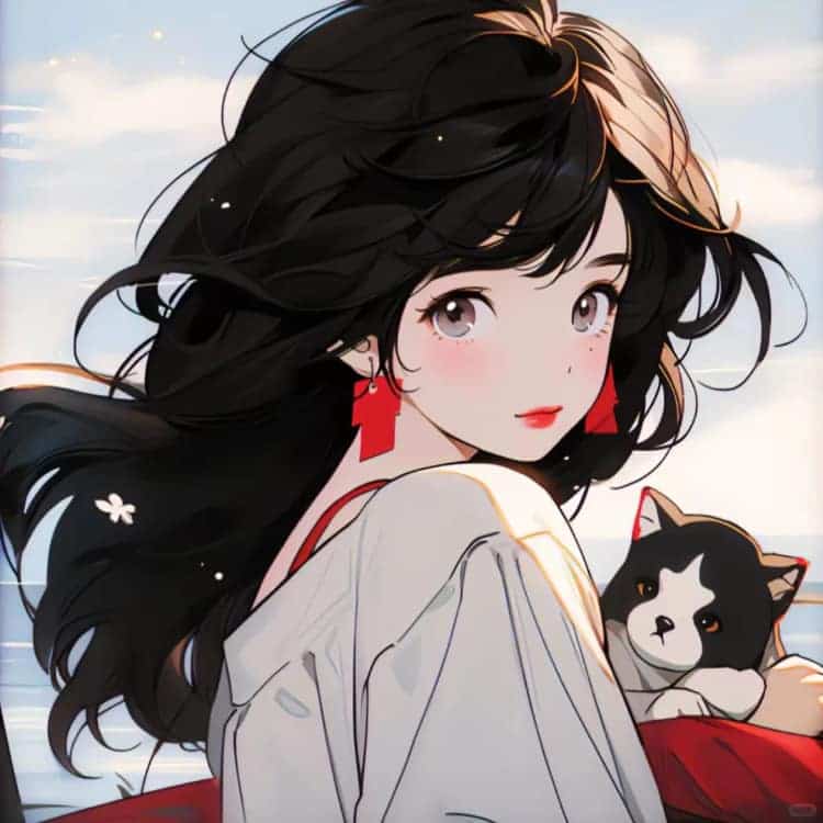 AI二次元温柔又惊艳的女生抱猫动漫头像_2