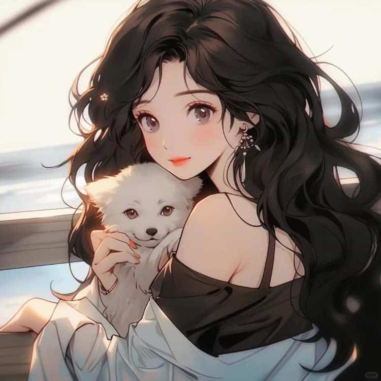 AI二次元温柔又惊艳的女生抱猫动漫头像_3